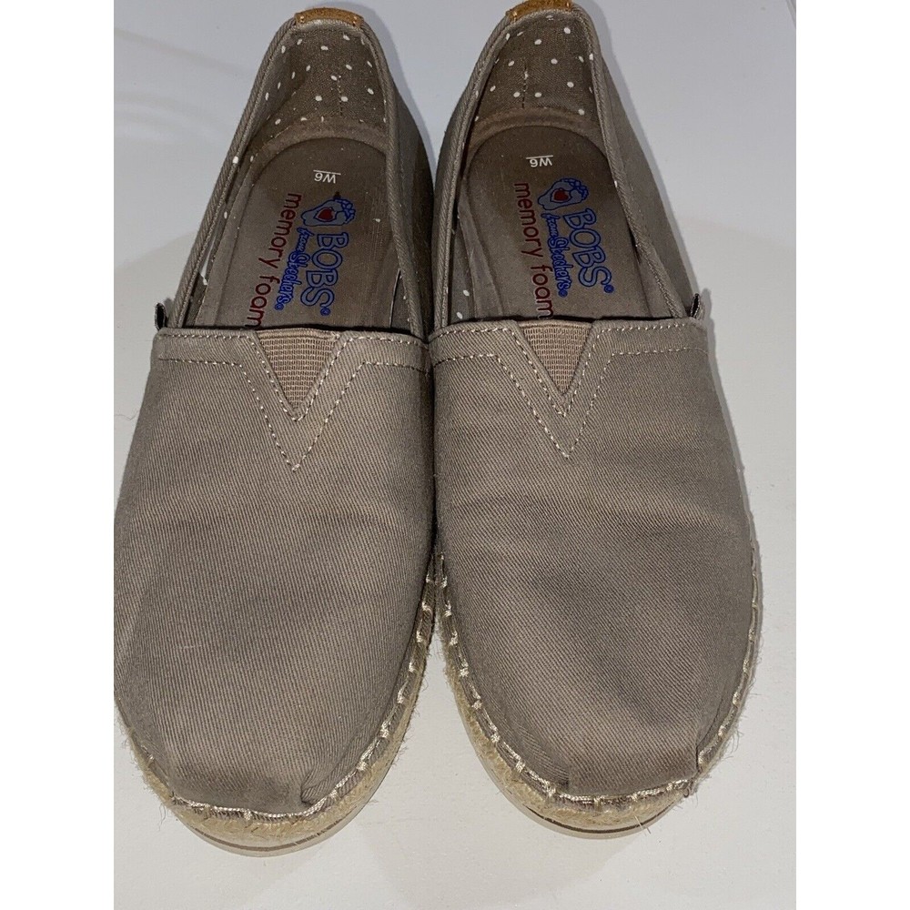 Skechers BOBS Women's Canvas Espadrille Memory Foam Slip on Taupe 6W EUC